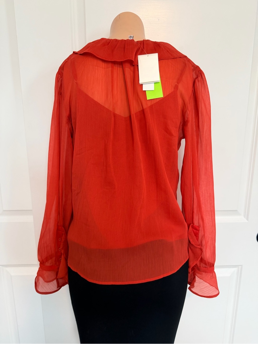 Sam Edelman Vibrant Red Ruffle-Front Button Down Blouse - Picture 6 of 8